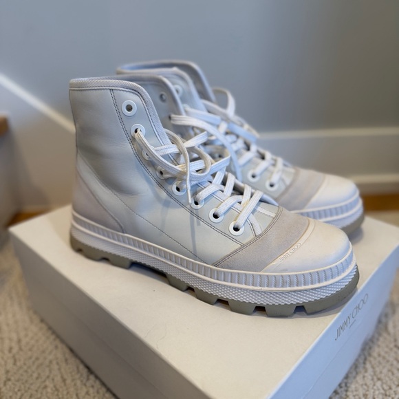 EUC JIMMY CHOO Men’s Nord Sneaker Boot US 11 EU 44 White - Picture 2 of 10